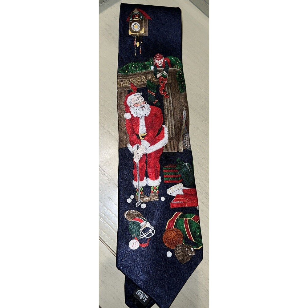 Holidays by MMG Mens Tie Christmas Red Santa Claus Golf Sports Silk Made in USA